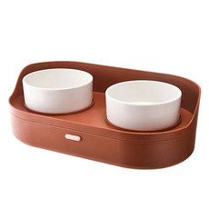 Eyes Pet 寵物雙層分離式餐具組 2口餐桌, 陶紅色, 1套
