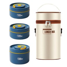 Living Gourmet可微波保溫便當盒 3層+便當包組, 1組, 藍色