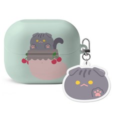 Imooi Posomi Galaxy Buds3 / Buds3 Pro 硬殼保護套 + 鑰匙圈套組, 襪子蘇格蘭摺耳貓, 1套, 單一商品