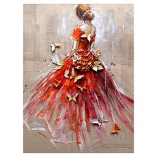 Allode 禮服少女 DIY 鑽石畫 圓形 40 x 50 cm, NO.01 紅地毯, 1套