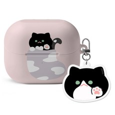 Imooi Posomi Galaxy Buds3 / Buds3 Pro 硬殼保護套 + 鑰匙圈套組, 襪子燕尾服貓, 1套, 單一商品