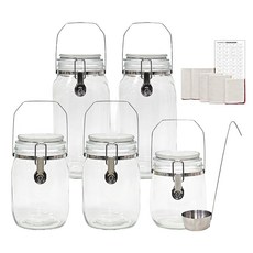 HAULS HOME Carrylock 多用途手柄玻璃密封罐 750ml + 1L x 2入 + 2L x 2入 + 4號湯勺 + 包袱巾組合, 1套