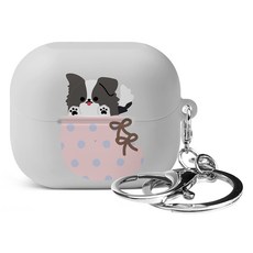Imooi 貓狗耳機硬殼保護套 + 鑰匙圈組合, 襪子邊境牧羊犬, 1套, Galaxy Buds3 / 3 Pro