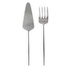 Bueokdaom Plitvice 304不鏽鋼蛋糕鏟 + 四齒叉套組, 銀色, 1套