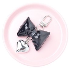 迷你蓬鬆蝴蝶結愛心鞋飾鑰匙圈, 1個, 黑色