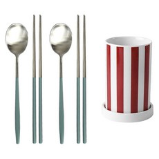 2인 수저 + 수저통 1구 세트, 수저(그린), 수저통(레드), 젓가락 2p + 숟가락 2p + 수저통, 1세트