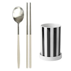1인 수저 + 수저통 1구 세트, 수저(아이보리), 수저통(블랙), 젓가락 + 숟가락 + 수저통, 1세트