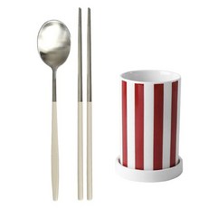 1인 수저 + 수저통 1구 세트, 수저(아이보리), 수저통(레드), 젓가락 + 숟가락 + 수저통, 1세트