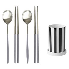 2인 수저 + 수저통 1구 세트, 수저(블루그레이), 수저통(블랙), 젓가락 2p + 숟가락 2p + 수저통, 1세트