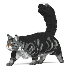 JEKCA 走路的緬因貓貓咪積木, 銀色虎斑, 1個