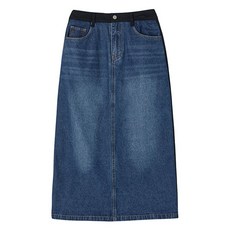 랩 코튼 배색 데님 롱스커트 AQ3DS863