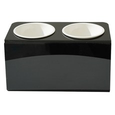 Maggie & Bo 寵物 DUAL 站立式傾斜餐碗 雙口 17cm 中型 Plus + 2入陶瓷碗套組, 黑色, 1套