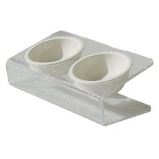 Maggie & Bo 寵物 DUAL 傾斜碗架 雙碗 6.5cm 迷你 + 陶瓷碗組, 珍珠色, 1套