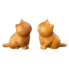 Homeflow 圓滾滾可愛原木貓咪裝飾品 歪頭貓左右一組, 混色