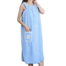 고급 소프트 벨벳 원피스형 샤워가운 L, 블루, 1개