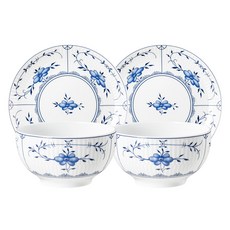 Tettau 麥片碗4件組, 阿米娜花漾, 麥片碗 0.4L 2入 + 盤子 19cm 2入, 1套