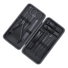 PP家居生活 不鏽鋼指甲腳甲美甲工具12件組, 1套, 黑色