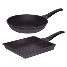 Auteur Theater鑄鐵鍋具2件組, 平底鍋 20cm+玉子燒鍋 25cm, 深棕色, 1組