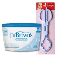 닥터브라운 유아용 new 전자레인지용 스팀백 5p + 젖병집게 세트 DR_960, 랜덤발송(젖병집게)