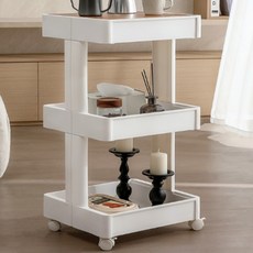 木製層架可拆卸移動三層推車, 白色