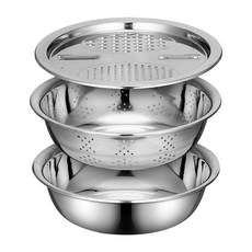 Back to Basics 全不鏽鋼3合1多功能刨絲瀝水籃3件組, 銀色, 1套