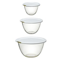 HARIO 好璃奧 附蓋耐熱玻璃碗3件組 MXPF-4904-W, 900ml + 1500ml + 2200ml + 蓋子, 1套