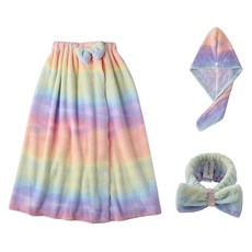 Market Pio 家居漸層浴裙 + 浴帽 + 髮帶組合, 款式1, 1套