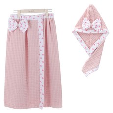 Marketpio 居家蝴蝶結華夫格浴裙 + 髮帽套組, 1套, 類型2