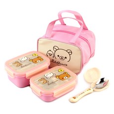 Rilakkuma 拉拉熊 手提包造型雙層不鏽鋼便當盒 + 舒適湯匙快樂組, 象牙白, 1套