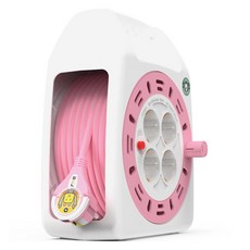 LUGBOX 基本款一般電線捲線盤 4孔延長線 LB-20MWPK, 1個, 白粉色, 20m