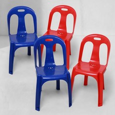KSY 플라스틱 간이 등받이 의자 2종 x 2p 세트, 블루(B-240), 레드(B-241), 1세트