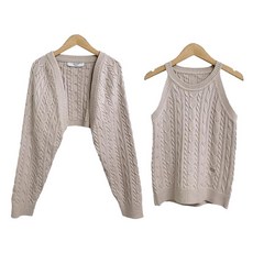 반에이크 여성용 홀터넥 케이블 나시 + 가디건 세트