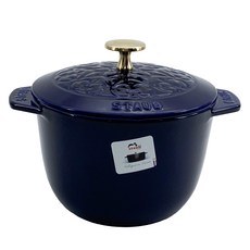 staub IH電磁爐適用百合圖樣雙耳鍋 11781691, 1個, 16cm, 深藍