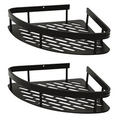 Life GONGyOU 黏貼式浴室轉角置物架, 黑色, 2個