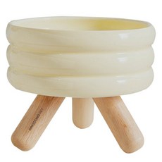 DING DONG PET 寵物Honey原木支架陶瓷餐具, 1個, 奶油色