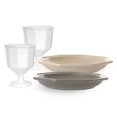 PRELUDE 高腳杯 2入 + Simplet 甜點盤 2入 組, 1套, 白色, 白色(高腳杯), 燕麥色, 可可色(盤子)