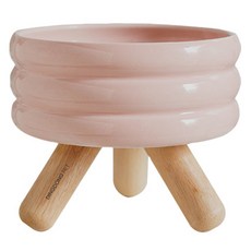 DING DONG PET 寵物Honey原木支架陶瓷餐具, 1個, 粉紅色