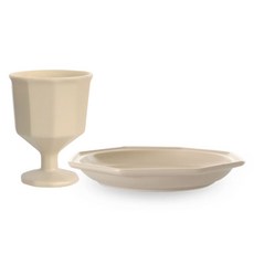 프렐류드 고블렛 + 심플레 디저트접시 세트, 아이보리(고블렛), 오트밀(접시), 1세트
