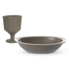 PRELUDE 高腳杯 + Simple 大橢圓碗套組, 1套, 灰色(高腳杯), 可可色(橢圓碗)