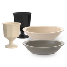 PRELUDE 高腳杯 2p + Simple 橢圓碗 中 2p 組, 黑色, 象牙白(高腳杯), 燕麥色, 可可色(橢圓碗), 1套