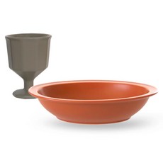 PRELUDE 高腳杯 252ml + Simplé 橢圓碗 大 組合, 灰色(高腳杯), 胡蘿蔔色(橢圓碗), 1套