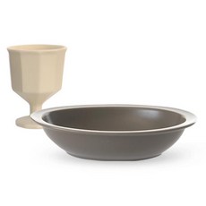 PRELUDE 高腳杯 252ml + 森普雷橢圓碗 大 組合, 象牙白(高腳杯), 可可色(橢圓碗), 1套