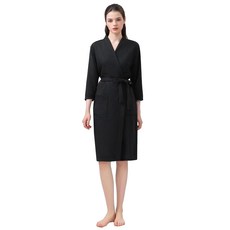 Wonine 情侶鬆餅格紋浴袍 L, 1個, 黑色