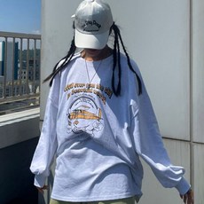 라라온 여성용 통기성 순면 오버핏 레터링 긴팔 롱 티셔츠 TSP1341