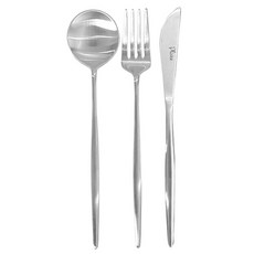 Bueokdaom Plitvice 甜點餐具 3件組, 銀色, 湯匙 + 叉子 + 刀子, 1套