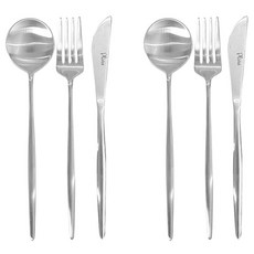 Bueokdaom Plitvice 304 甜點餐具 湯匙 + 叉子 + 刀子, 銀色, 甜點匙 + 甜點叉 + 甜點刀, 2套