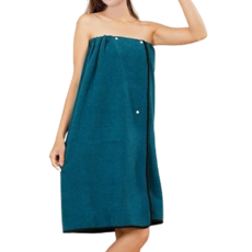 女士大尺碼高級連身浴袍, 1個, 孔雀藍