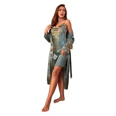 Woni's 女款絲綢細肩帶睡裙 + 浴袍套組 S, 薄荷綠, 1套