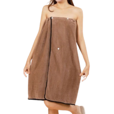 女士大尺碼高級連身浴袍, 1個, 卡其色