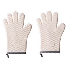 廚房加厚矽膠烤箱手套雙手組, 米白色, 1個